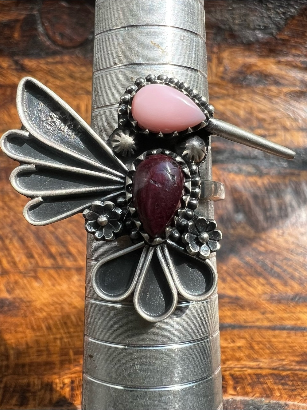 Sterling Silver Queen Conch Purple Spiny Oyster Hummingbird Ring Adjustable - Picture 7 of 9